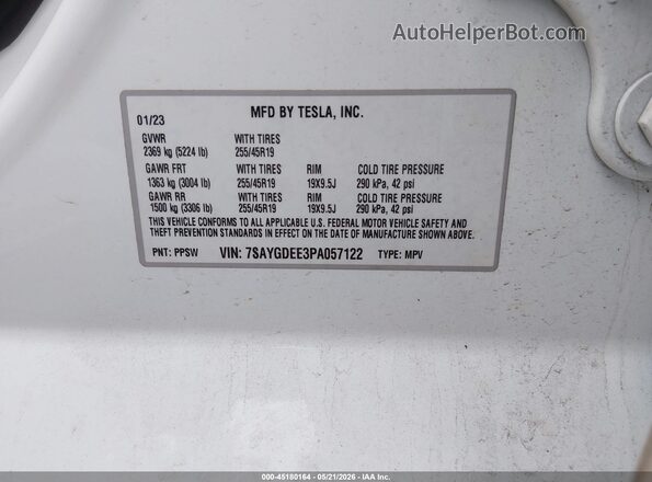 7SAYGDEE3PA057122 2023 TESLA MODEL Y White 