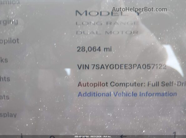 7SAYGDEE3PA057122 2023 TESLA MODEL Y White 