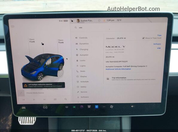7SAYGDEE3PF702211 2023 TESLA MODEL Y Blue 
