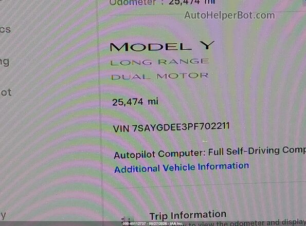7SAYGDEE3PF702211 2023 TESLA MODEL Y Blue 