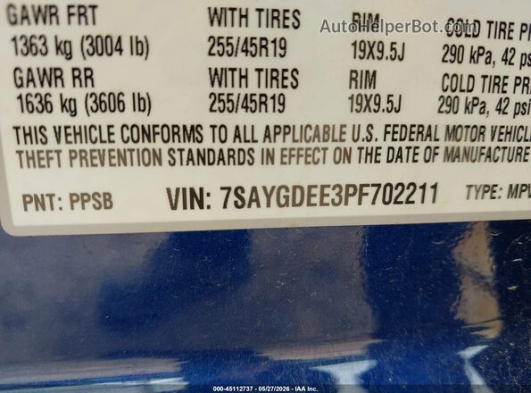 7SAYGDEE3PF702211 2023 TESLA MODEL Y Blue 