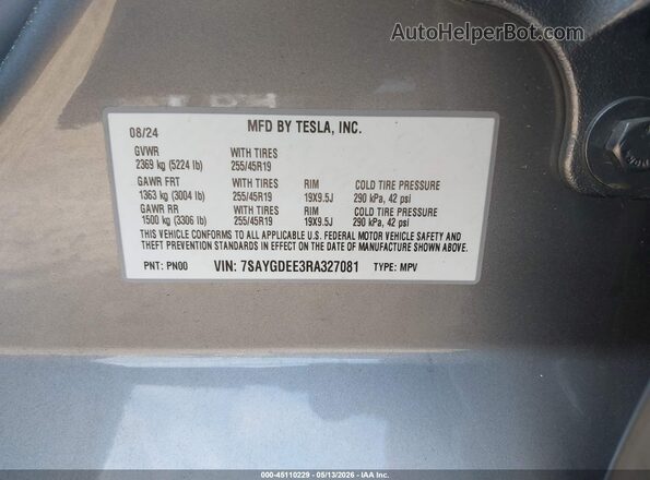 7SAYGDEE3RA327081 2024 TESLA MODEL Y Gray Vista del compartimento del motor