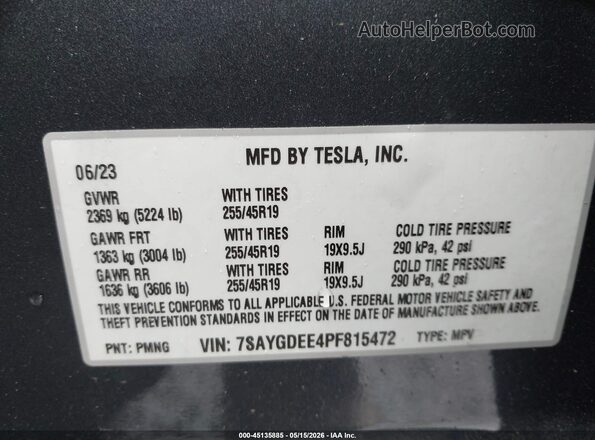 7SAYGDEE4PF815472 2023 TESLA MODEL Y Серый Вид подкапотного пространства