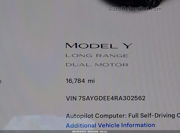 7SAYGDEE4RA302562 2024 TESLA MODEL Y Gray 