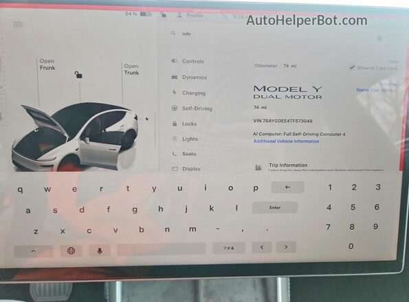 7SAYGDEE4TF573048 2026 TESLA MODEL White Սարքավորումների վահանակի տեսք