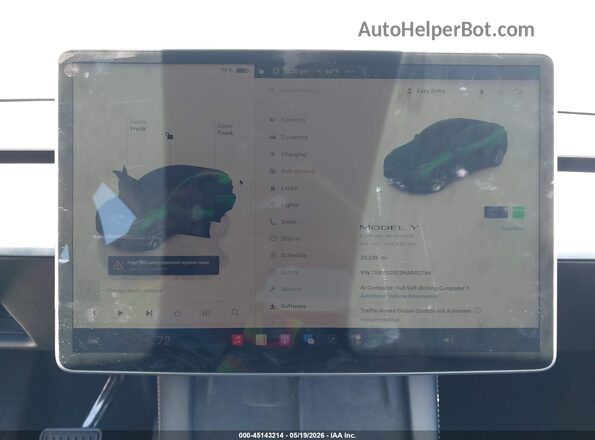 7SAYGDEE5NA002796 2022 TESLA MODEL Y Blue Rear seats view