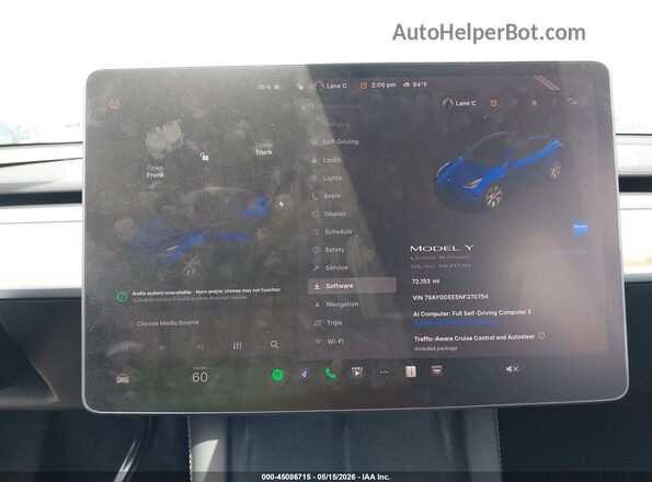 7SAYGDEE5NF370754 2022 TESLA MODEL Y Blue 