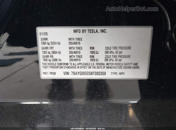 7SAYGDEE5SF300358 2025 TESLA MODEL Y Черный Вид подкапотного пространства