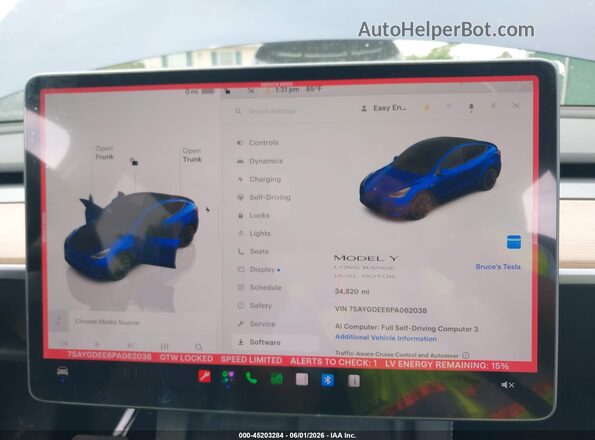 7SAYGDEE6PA062038 2023 TESLA MODEL Y Blue 