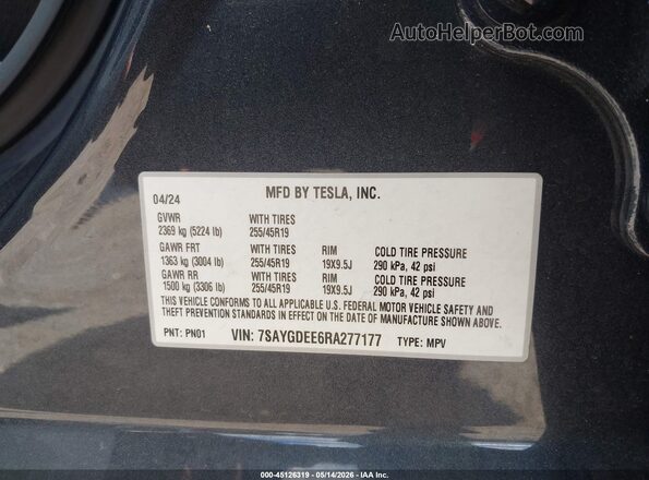 7SAYGDEE6RA277177 2024 TESLA MODEL Y Gray 