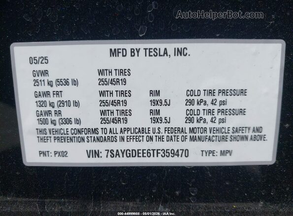 7SAYGDEE6TF359470 2026 TESLA MODEL Y Black Vista del compartimento del motor