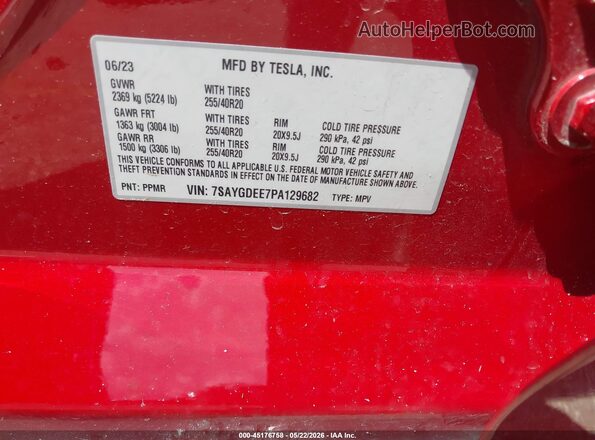 7SAYGDEE7PA129682 2023 TESLA MODEL Y Red ძრავის განყოფილების ხედი