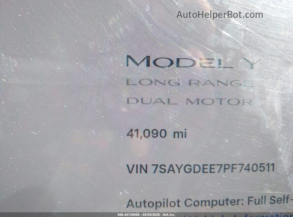 7SAYGDEE7PF740511 2023 TESLA MODEL Y Белый 