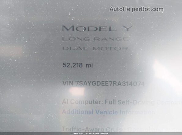 7SAYGDEE7RA314074 2024 TESLA MODEL Y Blue Vista de los asientos traseros