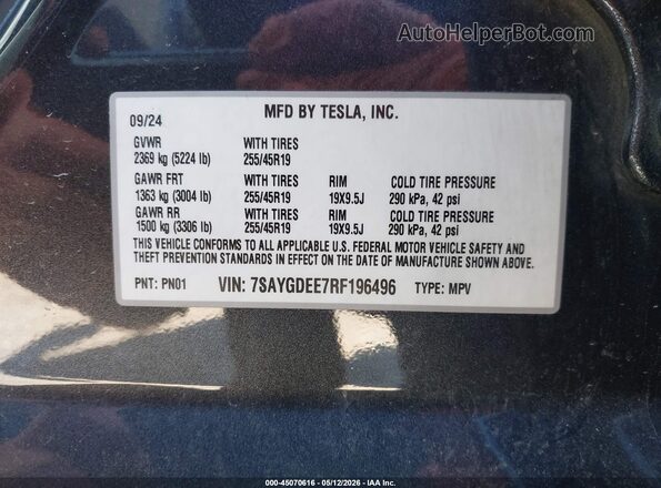 7SAYGDEE7RF196496 2024 TESLA MODEL Y Gray 