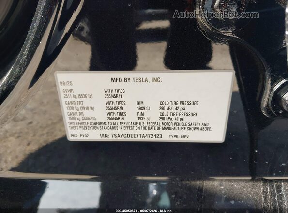 7SAYGDEE7TA472423 2026 TESLA MODEL Y Черный Вид подкапотного пространства