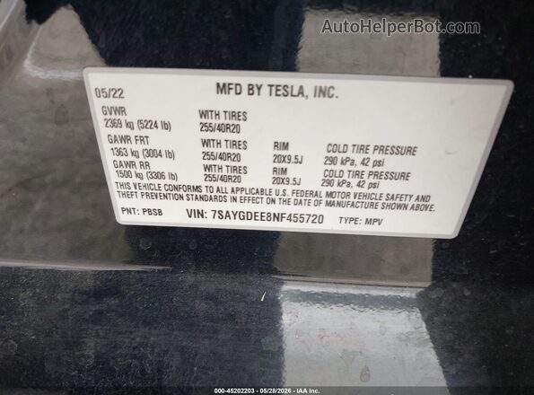 7SAYGDEE8NF455720 2022 TESLA MODEL Y Black ძრავის განყოფილების ხედი