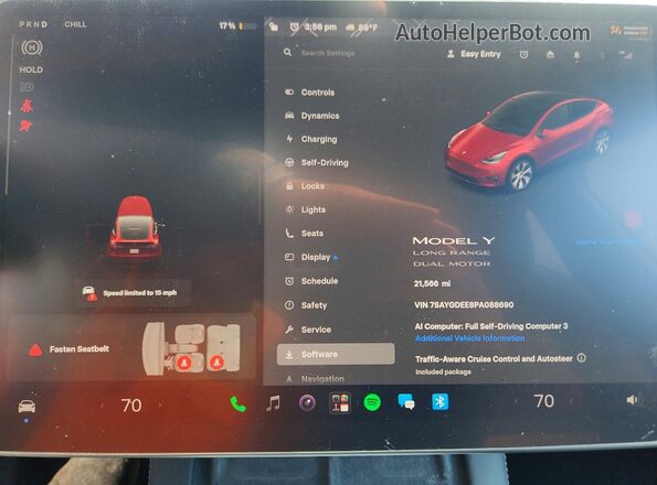 7SAYGDEE8PA088690 2023 TESLA MODEL Red Vista del cuadro de instrumentos