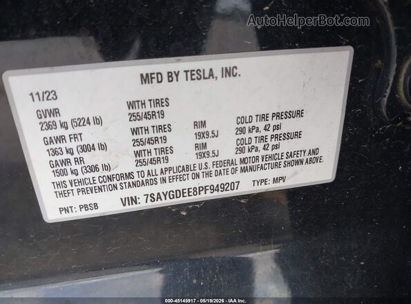 7SAYGDEE8PF949207 2023 TESLA MODEL Y Black Vista del compartimento del motor