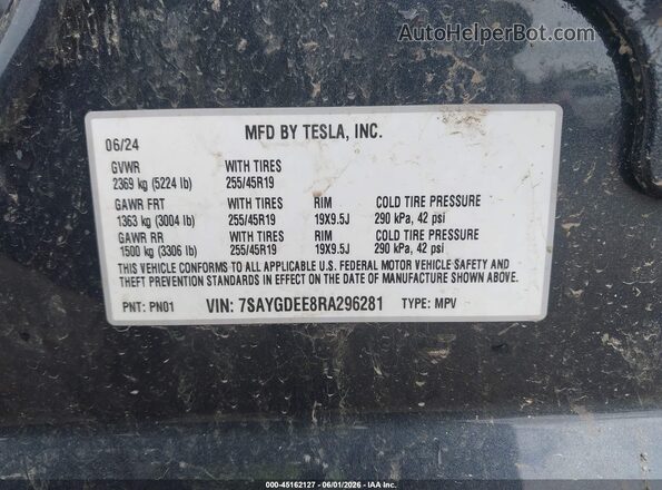 7SAYGDEE8RA296281 2024 TESLA MODEL Y Gray Vista del compartimento del motor
