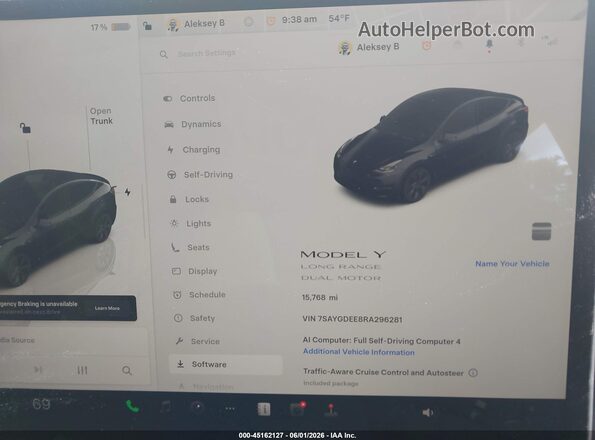 7SAYGDEE8RA296281 2024 TESLA MODEL Y Gray Vista de los asientos traseros