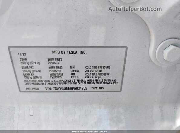 7SAYGDEE9PA034752 2023 TESLA MODEL Y White Շարժիչի բաժամունքի տեսք