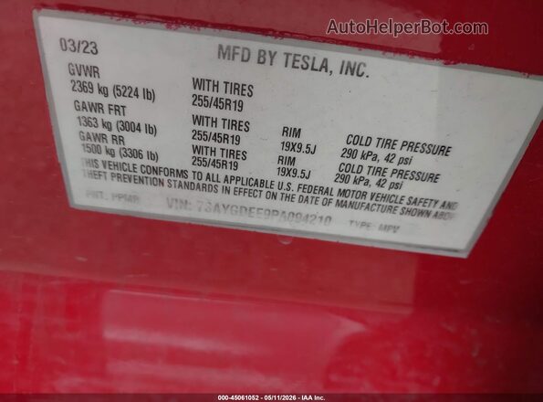 7SAYGDEE9PA094210 2023 TESLA MODEL Y Red Engine compartment view