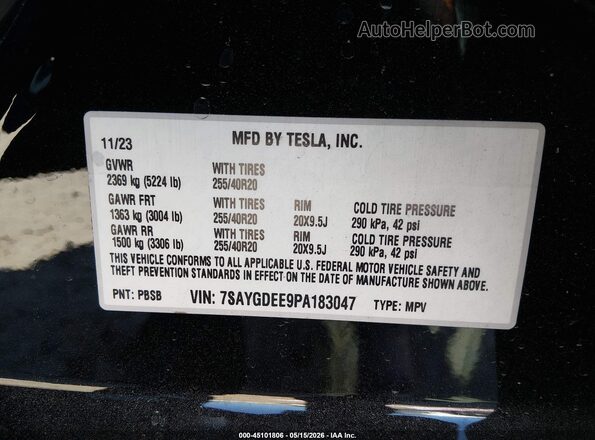 7SAYGDEE9PA183047 2023 TESLA MODEL Y Black Engine compartment view