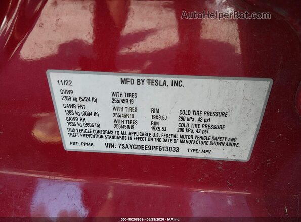 7SAYGDEE9PF613033 2023 TESLA MODEL Y Red Вид підкапотного простору