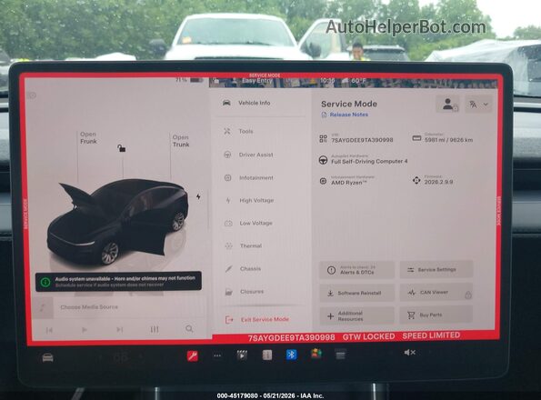 7SAYGDEE9TA390998 2026 TESLA MODEL Y Black Widok komory silnika