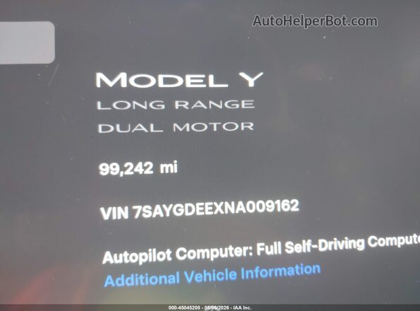7SAYGDEEXNA009162 2022 TESLA MODEL Y Gray 