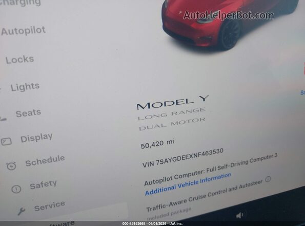 7SAYGDEEXNF463530 2022 TESLA MODEL Y Red Հետևի նստատեղերի տեսք