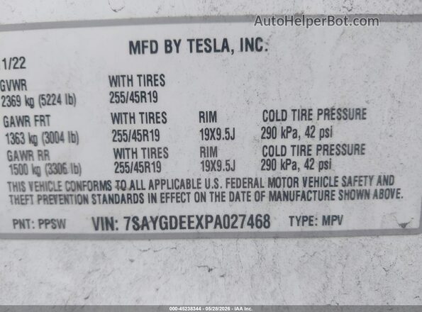 7SAYGDEEXPA027468 2023 TESLA MODEL Y Белый Вид подкапотного пространства