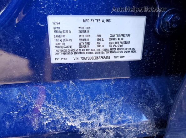 7SAYGDEEXSF263436 2025 TESLA MODEL Blue 