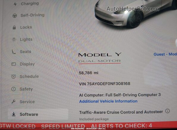 7SAYGDEF0NF308168 2022 TESLA MODEL Y White Rear seats view