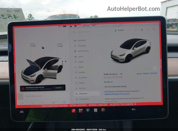 7SAYGDEF0NF308168 2022 TESLA MODEL Y White 