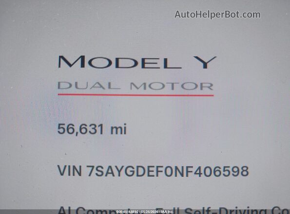 7SAYGDEF0NF406598 2022 TESLA MODEL Y White 