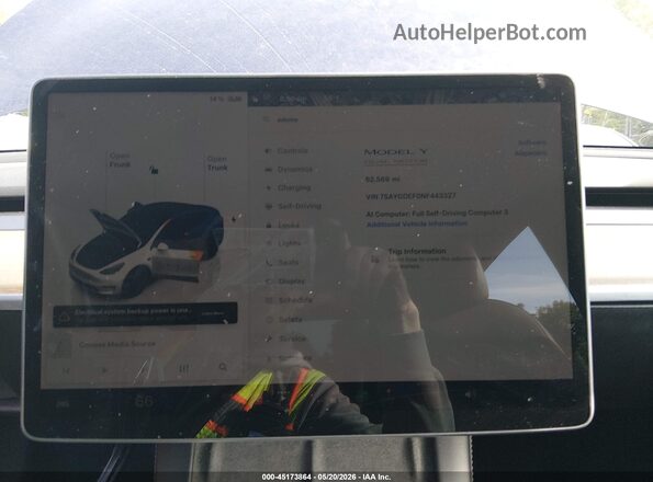 7SAYGDEF0NF443327 2022 TESLA MODEL Y Синий Вид задних сидений