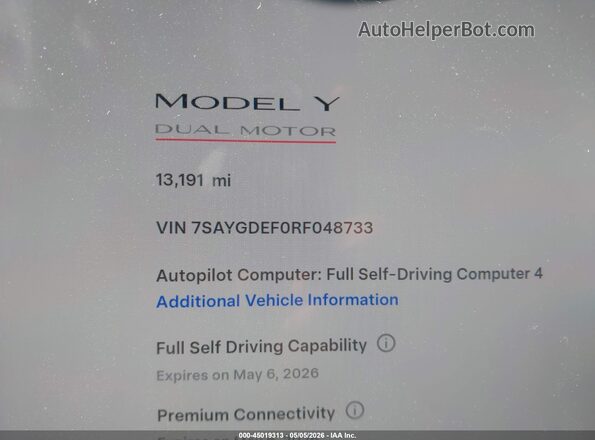 7SAYGDEF0RF048733 2024 TESLA MODEL Y Gray 