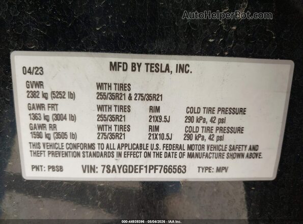 7SAYGDEF1PF766563 2023 TESLA MODEL Y Black Вид підкапотного простору