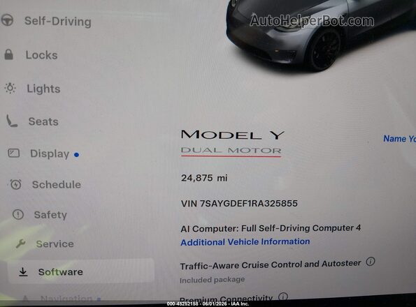 7SAYGDEF1RA325855 2024 TESLA MODEL Y Серый Вид задних сидений