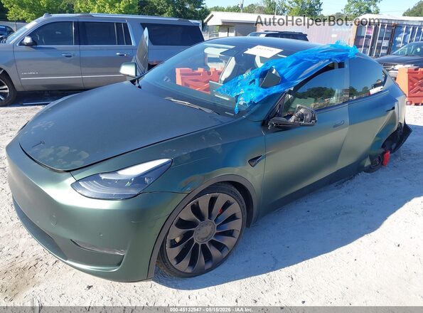 7SAYGDEF2NF336196 2022 TESLA MODEL Y Green Передня ліва чверть