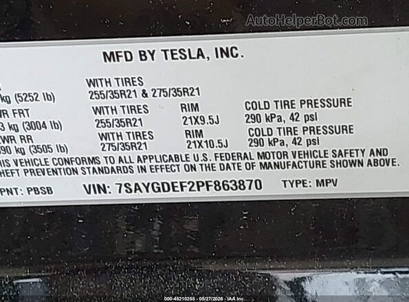 7SAYGDEF2PF863870 2023 TESLA MODEL Y Black Widok komory silnika