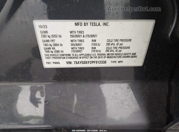 7SAYGDEF2PF912338 2023 TESLA MODEL Y Gray 