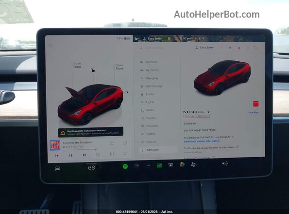 7SAYGDEF2RA272180 2024 TESLA MODEL Y Бордовый 