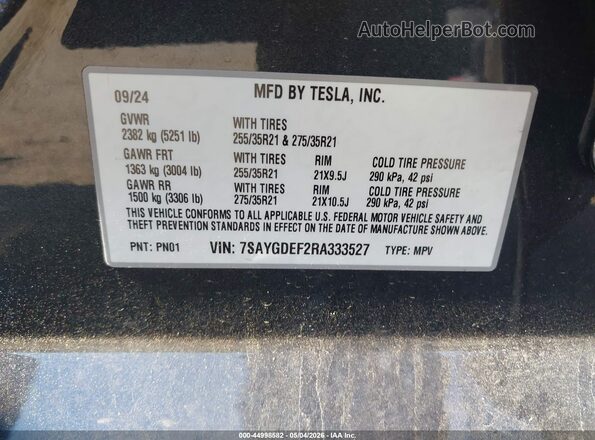 7SAYGDEF2RA333527 2024 TESLA MODEL Y Gray Շարժիչի բաժամունքի տեսք