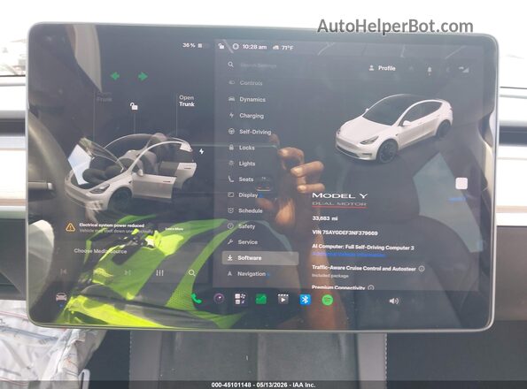 7SAYGDEF3NF379669 2022 TESLA MODEL Y Белый Вид задних сидений