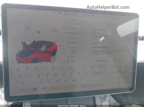 7SAYGDEF3NF488410 2022 TESLA MODEL Y Red უკანა სავარძლების ხედი