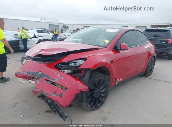 7SAYGDEF3NF488410 2022 TESLA MODEL Y Red წინა მარცხენა ხედი სამი მეოთხედიდან