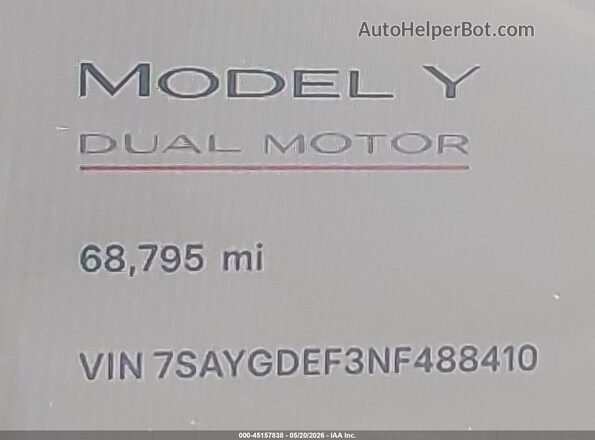 7SAYGDEF3NF488410 2022 TESLA MODEL Y Red 
